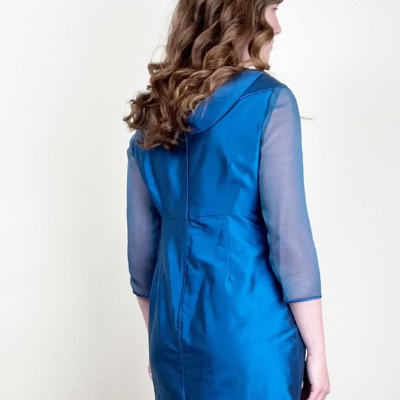 Vintage 50s 60s Handmade Silk Midi Dress Sheer Formal Cocktail Wedding Guest - Picture 3 of 7